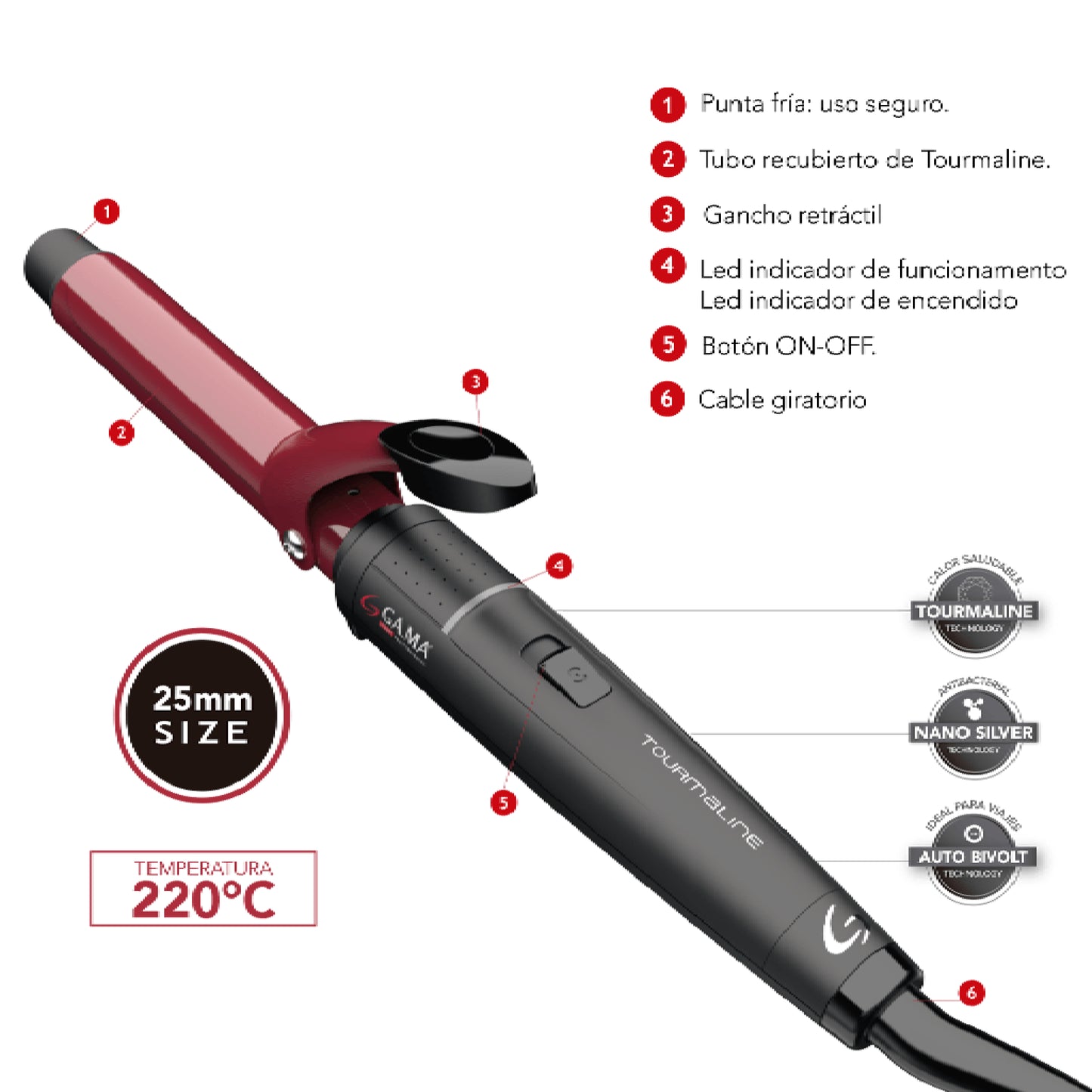 Gama Rizador De Cabello Tourmaline 25mm
