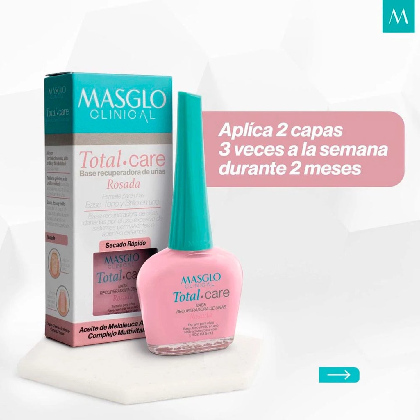 Masglo Esmalte Uñas Base Total Care Recuperadora De Uñas Rosada