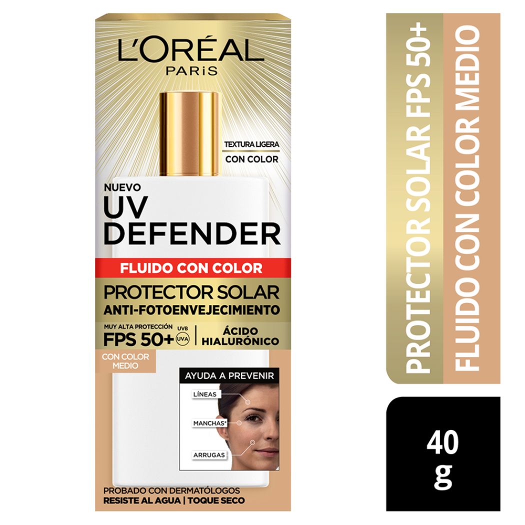 Loreal UV Defender FPS50 Fluido con Color Tono Medio